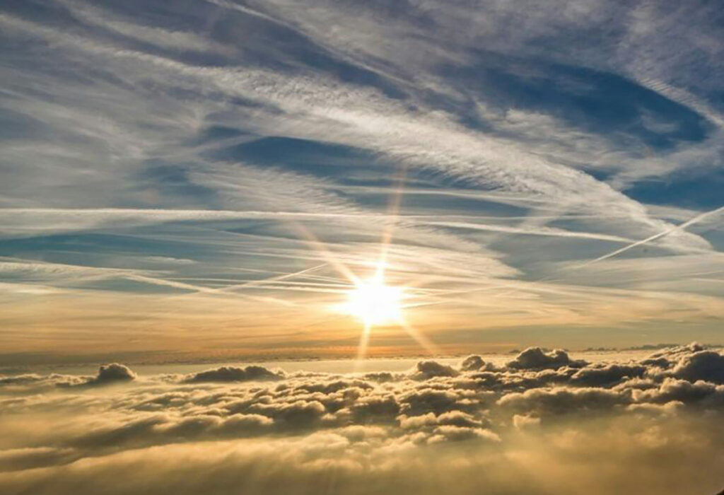 wonderful scene above the clouds